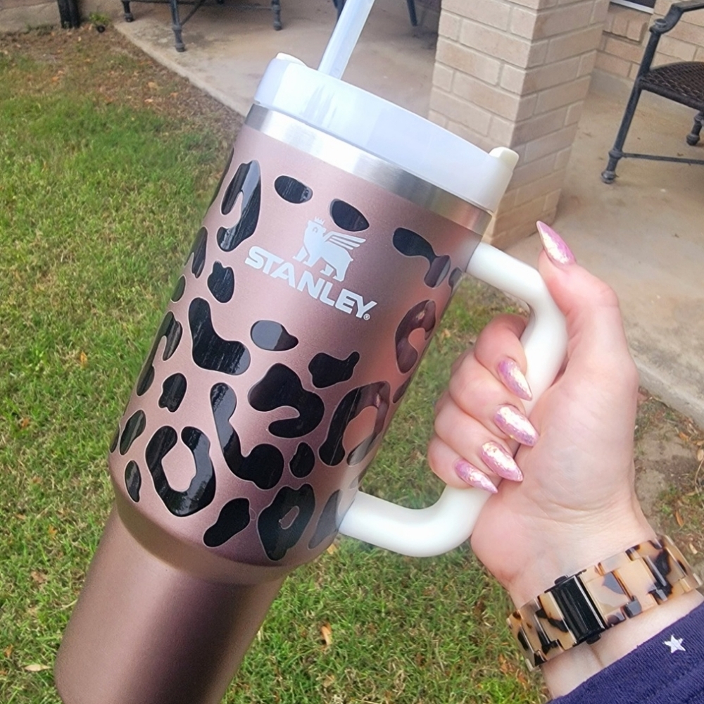 Stanley 40 oz tumbler Rose Quartz Glow with Leopard print